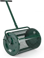 Spandiconcime a Rullo, Rullo da Giardino con Impugnatura Pratica Chiusure Laterali e Rete in Metallo per Concimazione e Semina, Spandiconcime per Prato e Giardino (40 x 61 cm Verde)