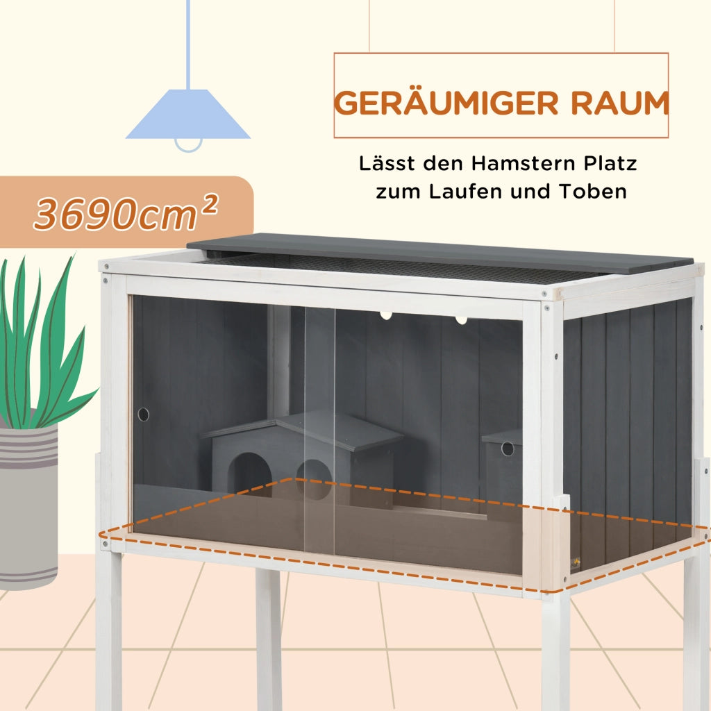 Scaffale per piccoli animali con 2 casette e ripiano in legno e filo zincato grigio scuro 82 × 45 × 81 cm