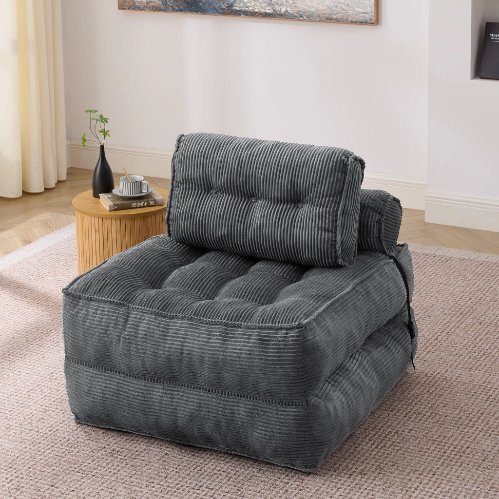 Pouf, divano letto pieghevole, velluto a coste, schienale regolabile, pronto all'uso, grigio