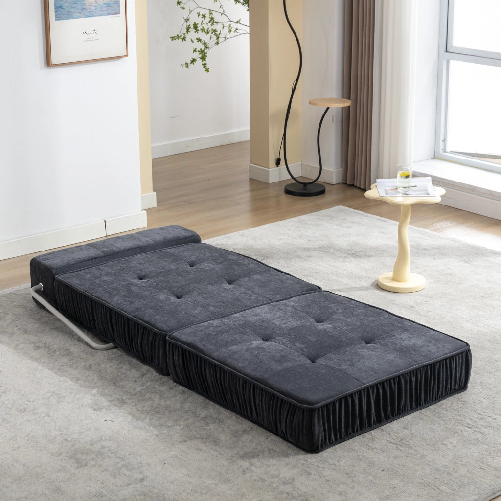 Divano letto modulare - con elementi separabili e funzione letto - in ciniglia grigio