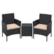 Set di mobili da giardino da esterno in tre pezzi tavolo e sedie con superficie intrecciata in PE per terrazza giardino balcone nero e tortora 12_0001653