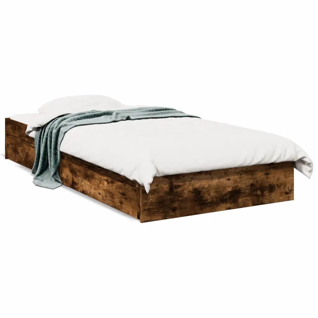 Giroletto con Cassetti-Struttura Letto con contenitore Rovere Fumo 100x200 cm Legno Multistrato 317323
