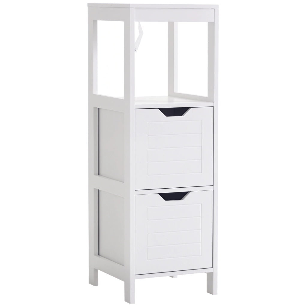 Armadietto Bagno con 2 Cassetti e Ripiano Aperto ¨C zephmum ¨C 30x30x89 cm Bianco