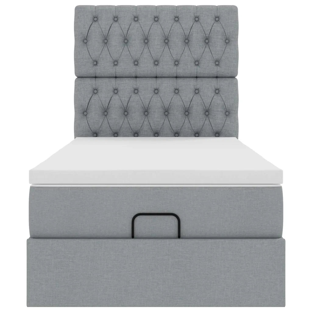 Pouf Letto con Materasso Grigio Chiaro 100x200 cm in Tessuto 3313216