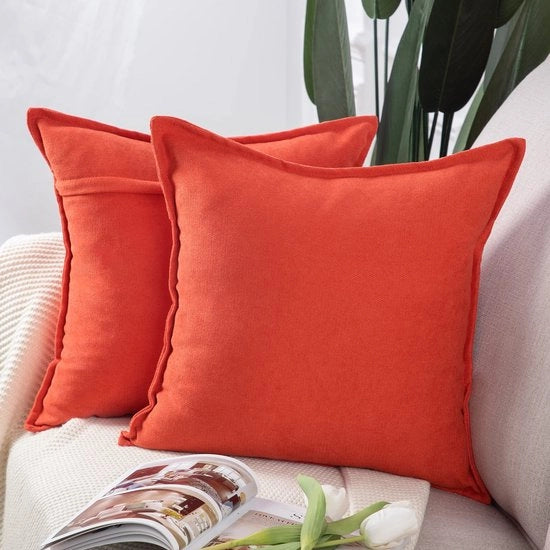 Set di 2 cuscini decorativi in chenille corta morbidi copri cuscino per divano camera da letto copri cuscino rosso-arancio 60x60 cm quadrato