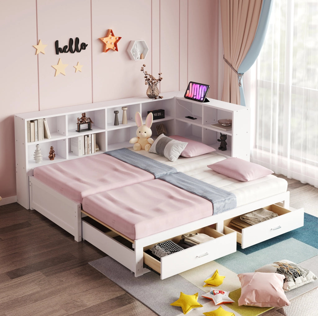Letto multifunzionale estraibile in legno bianco 90/180 x 190 cm