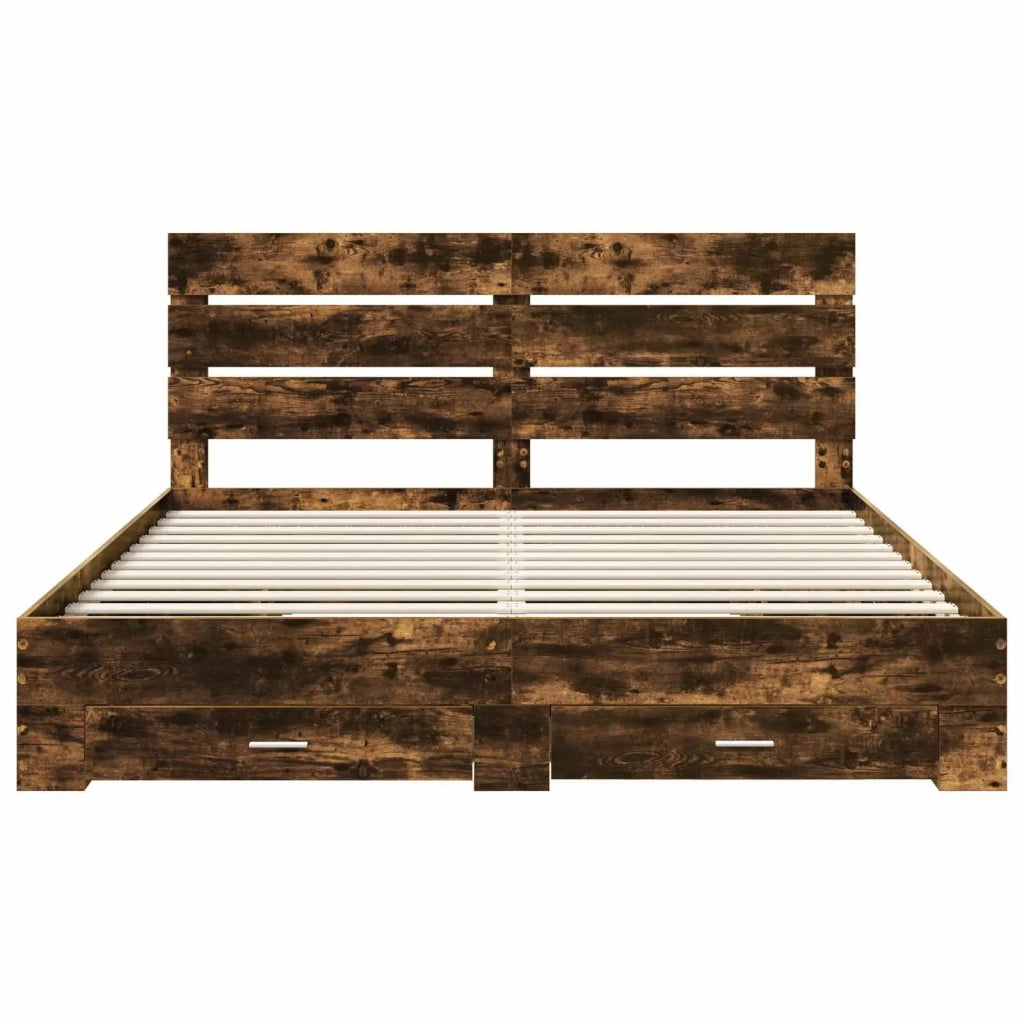 Letto matrimoniale | Letto per adulti | Struttura del letto Rovere fum¨¦ 200 x 200 cm Legno multistrato