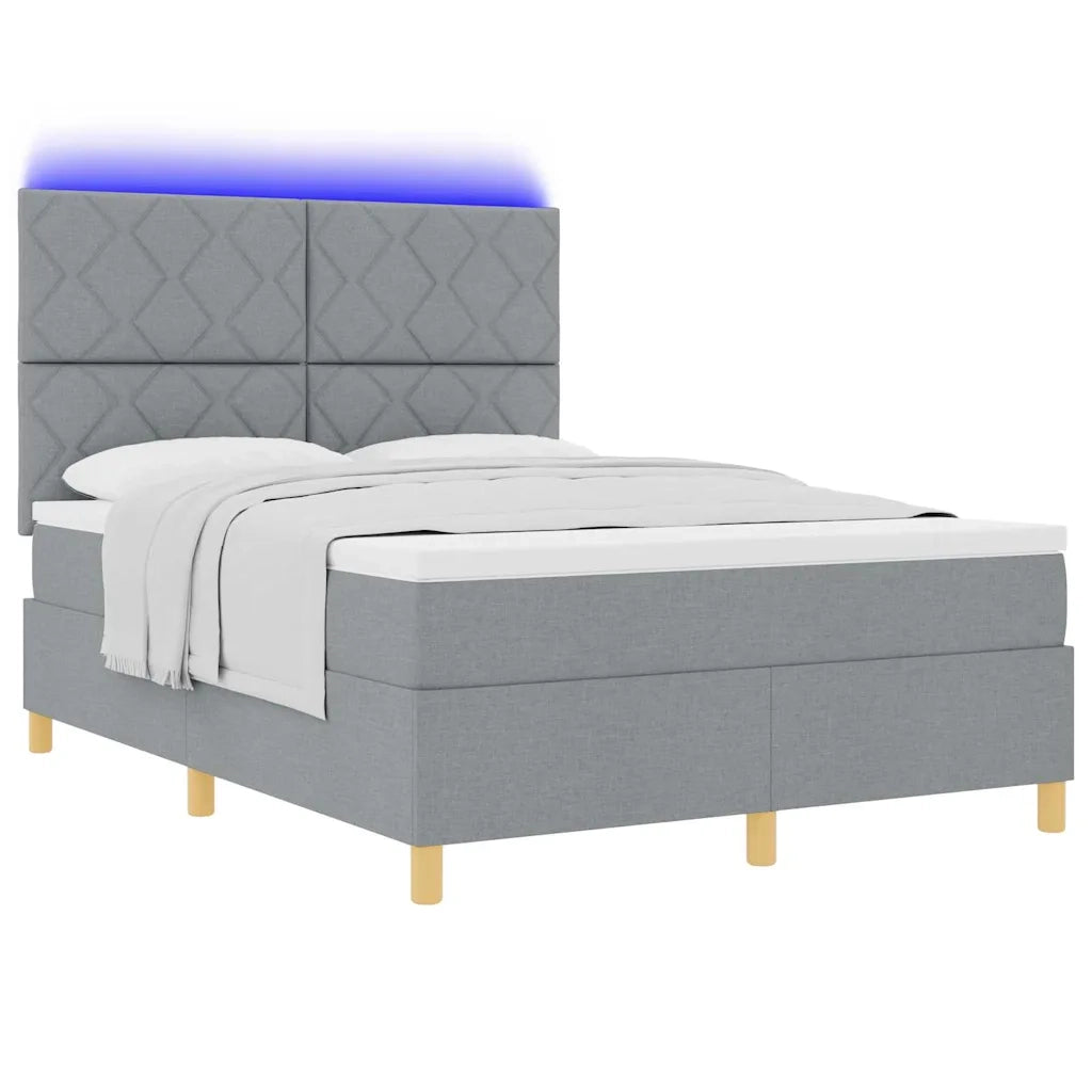 Letto a Sorgente LED Grigio chiaro 160 x 200 cm Tessuto