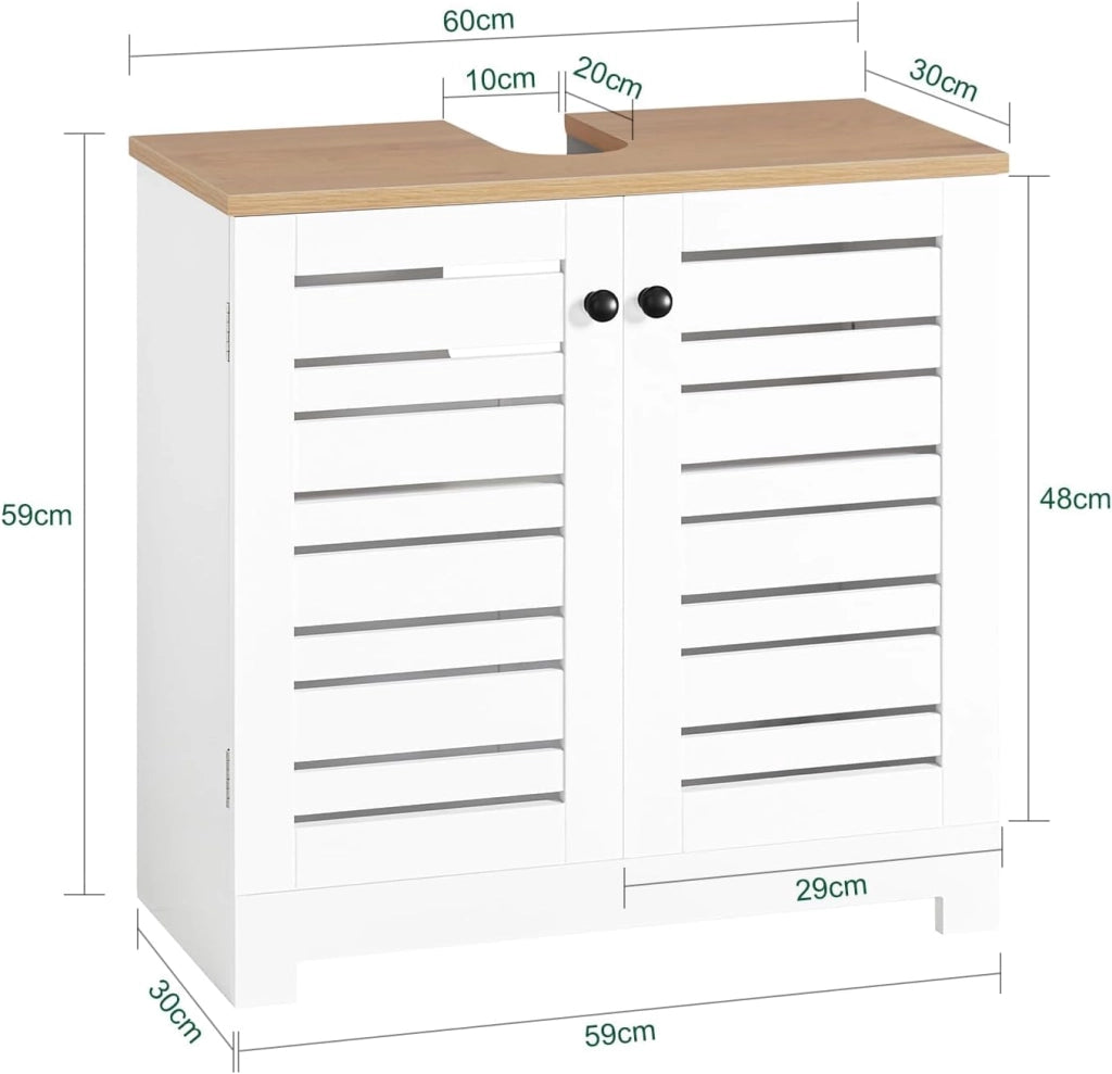 Mobile Sottolavabo per Bagno Mobiletto Salvaspazio con Ripiani Regolabili Ideale per Lavandino, Arredo Bagno Componibile 60x59x30 cm BZR40-W