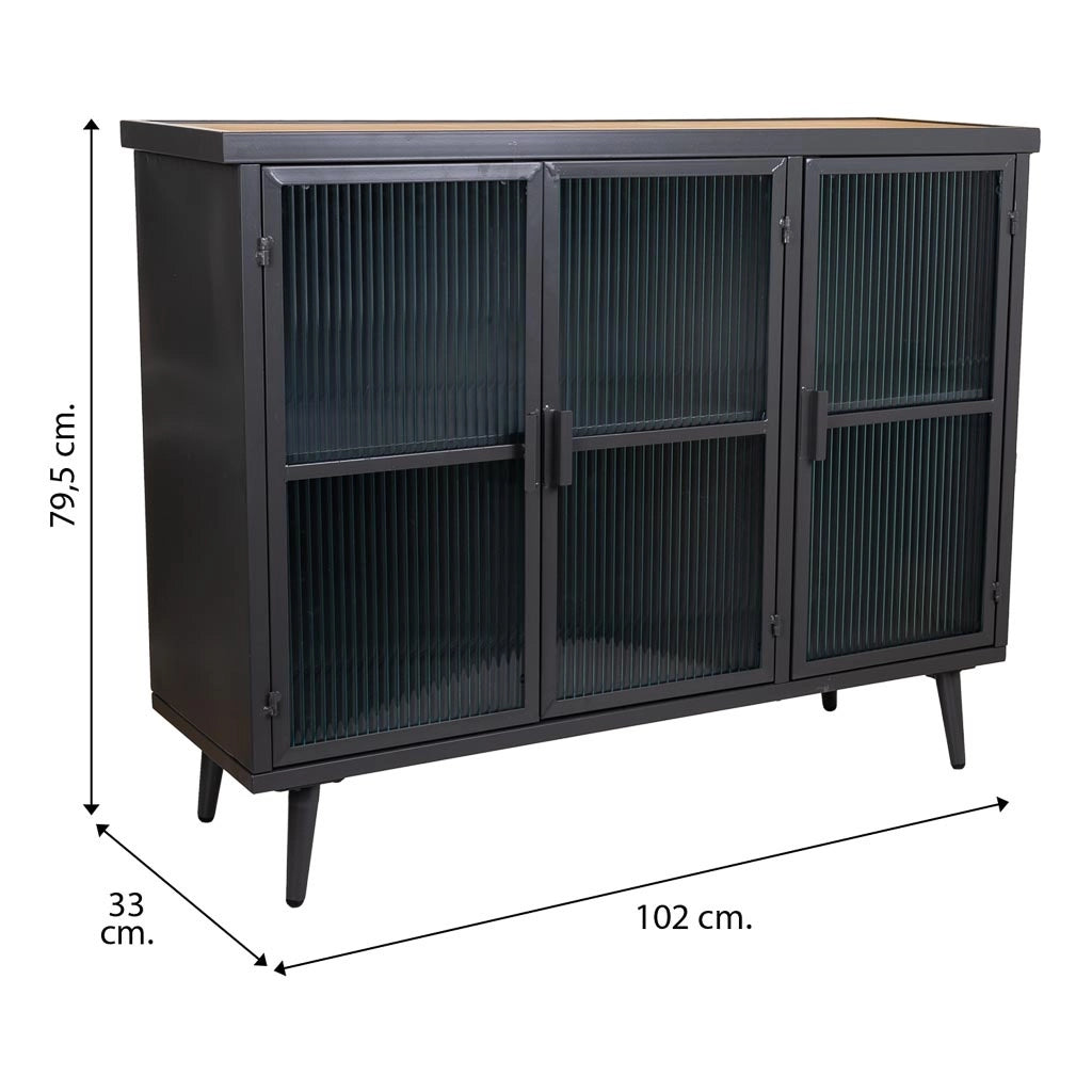 Credenza in metallo nero e legno 102x33x79,5h