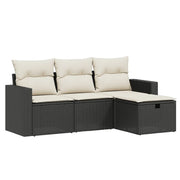 Set Divani da Giardino 4 pz | Set Salotto da Giardino con Cuscini Nero in Polyrattan
