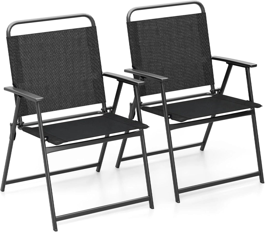 Set di 2 Sedie da Giardino Pieghevoli, Sedie da Spiaggia con Schienale e Braccioli, Poltrone da Campeggio, Sedia Esterno per Veranda, Balcone e Piscina, Portata 150 kg