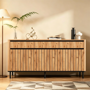 Credenza e madia con 3 cassetti e 3 ante a lamelle, per soggiorno e ingresso, in MDF naturale 160 × 40 × 73 cm