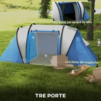 Tenda da Campeggio 2 Posti Impermeabile con 2 Stanze Borsa di Trasporto, 220x450x180 cm, Blu