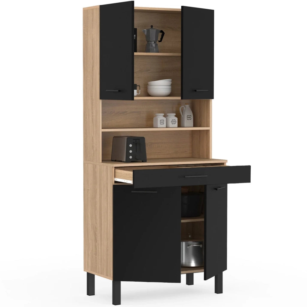 IDMarket - Credenza CINA 80 CM con 4 ante e cassetto effetto faggio nero