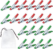 20 clip per tenda con 1 tas di stoccaggio - adatto per bar da picnic, picknick e asciugatura di abbigliamento (rosso verde)