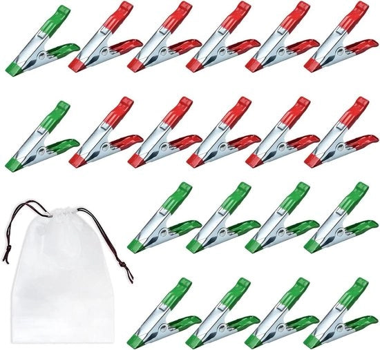 20 clip per tenda con 1 tas di stoccaggio - adatto per bar da picnic, picknick e asciugatura di abbigliamento (rosso verde)