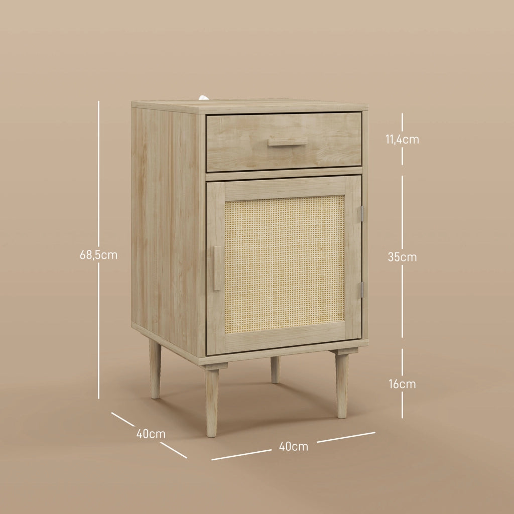 Comodino con cassetto e scaffale in rattan ¨C zephmum ¨C naturale 40x40x68,5 cm