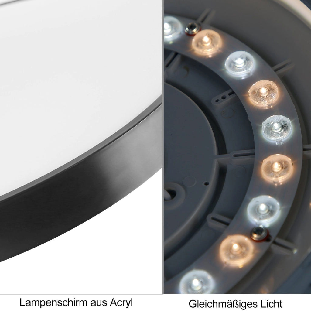 ZMH Lampada da soffitto plafoniera LED nera IP44 rotonda 37 cm intensità luminosa regolabile