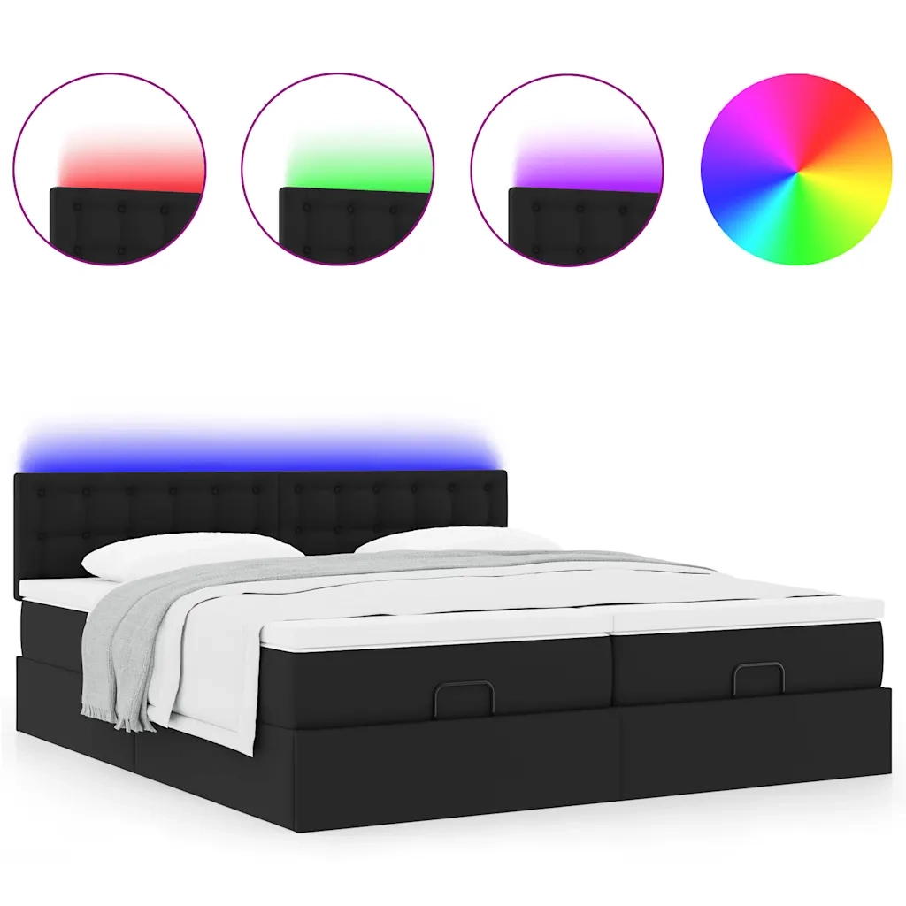 Pouf Letto con Materassi e LED Nero 160x200cm Similpelle 3312800