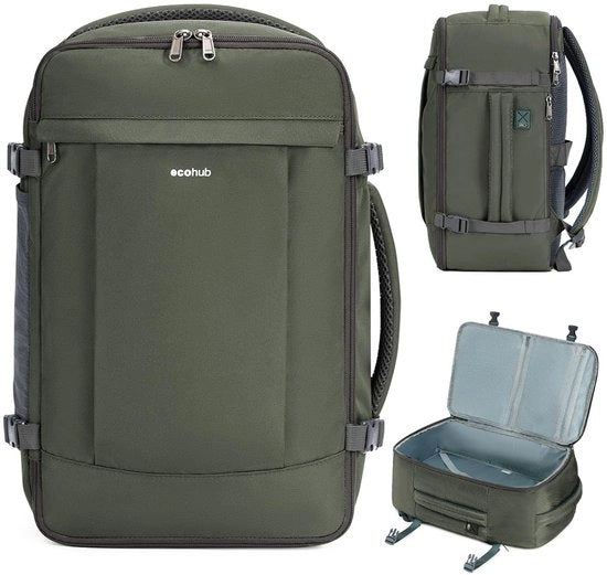 Borsa a Mano da 30L per Bagaglio a Mano, Antifurto per Bagaglio a Mano 45x36x20, Borsa a Mano per Laptop 3D, Borsa da Viaggio in Materiale Riciclato, Impermeabile, Borsa a Mano per Cabina per Uomo Donna (Verde Militare)