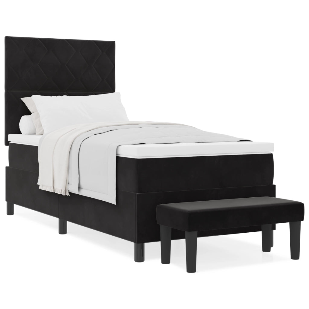 Letto con Box Spring e Materasso e Panchina Nero 100x200 cm Velluto