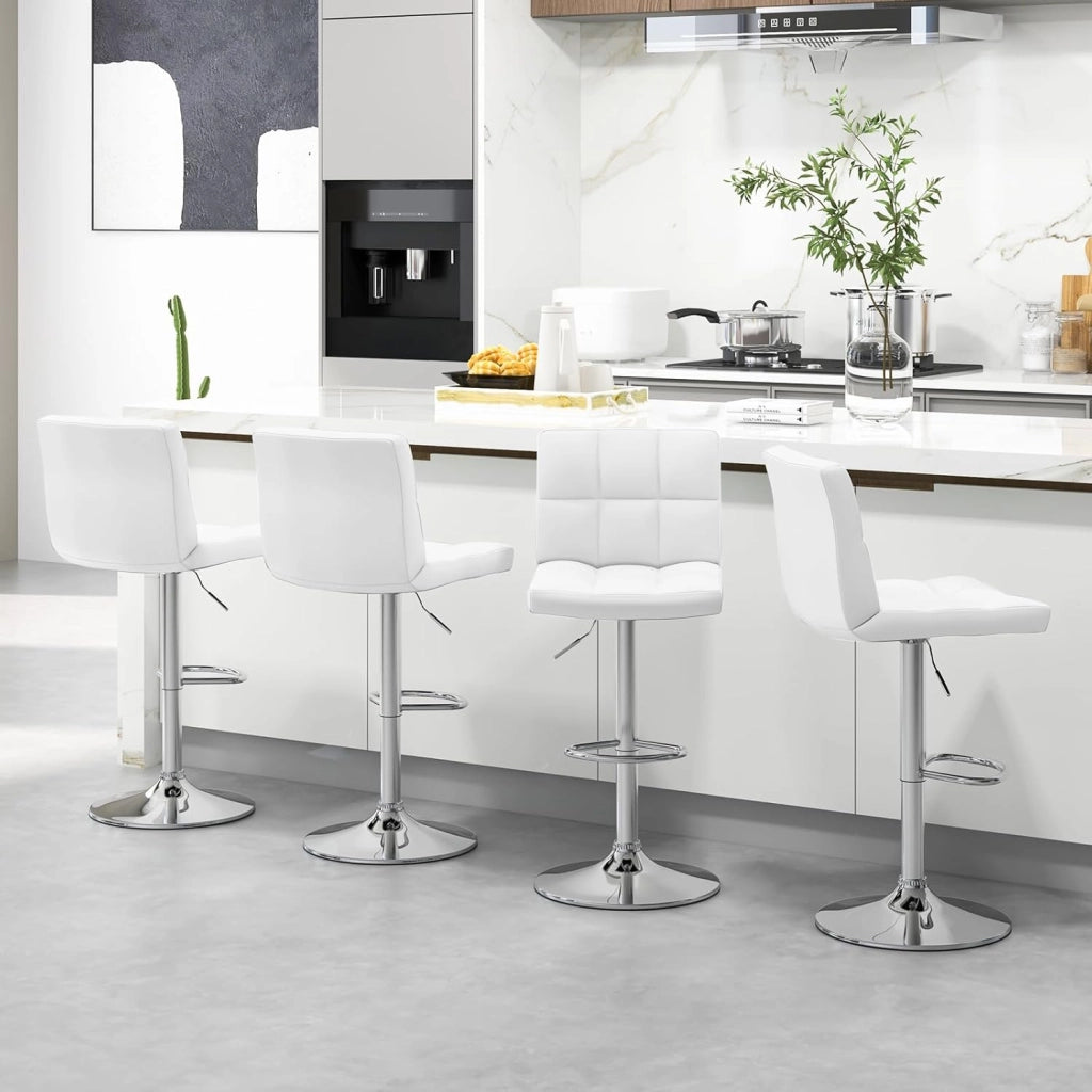 Set Sedie da Bar in Ecopelle con Altezza Regolabile, Seduta Girevole a 360°, Poggiapiedi e Base Metallica Antiscivolo, Sgabelli da Pranzo per Isola Cucina Bar, Portata 150 kg(Bianco,2)
