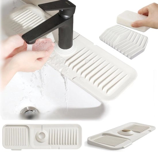 Kraanbeschermer e afdruipmat per gootsteen, design inclinato 5° per protezione gootsteen e afdruipmat, protezione per gootsteen e organizzatore per gootsteen, (17,7 x 5,5 pollici)
