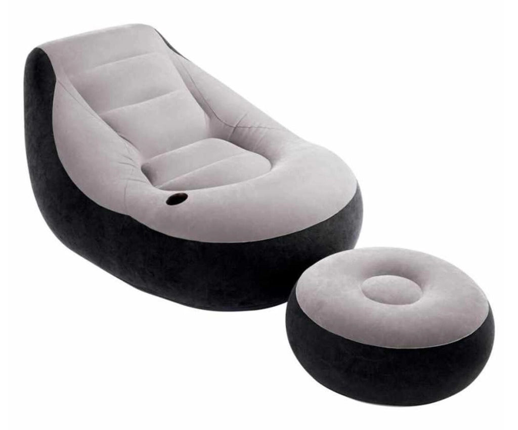 Intex 68564NP Poltrona Lounge 102 x 137 x 79 cm con Poggia Piedi 64 x 28 cm Grigio-Nero Tinta Unita Single