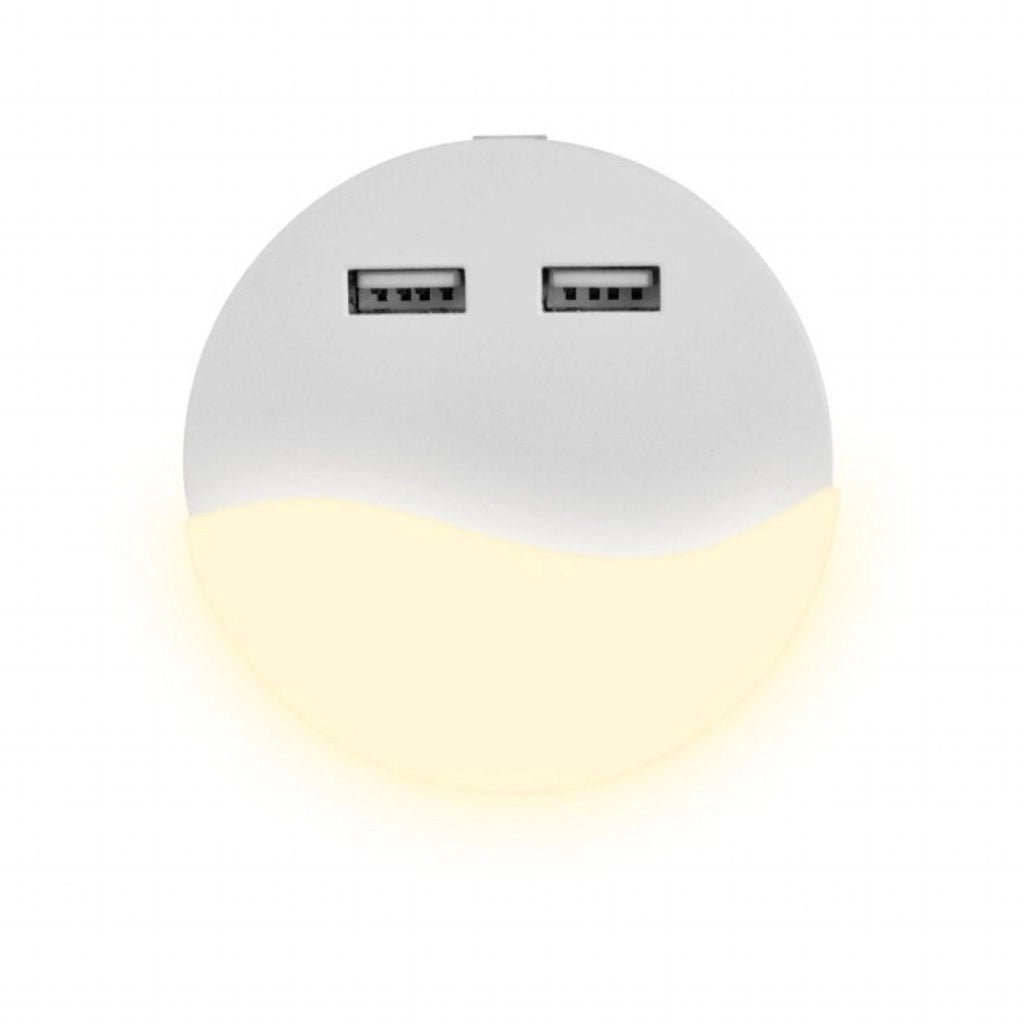 Segnapasso Led Notturno Rotondo 4000K Caricabatteria 2 Porte USB Caricatore 2A Sensore Crepuscolare SKU-506