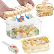 Igloo in forma di cubetto di ghiaccio in silicone con coperchio - stivabile - alta capacità - 54 cubetti di ghiaccio - congelamento di pappe per bambini - congeglio per ghiaccio riciclabile - beige