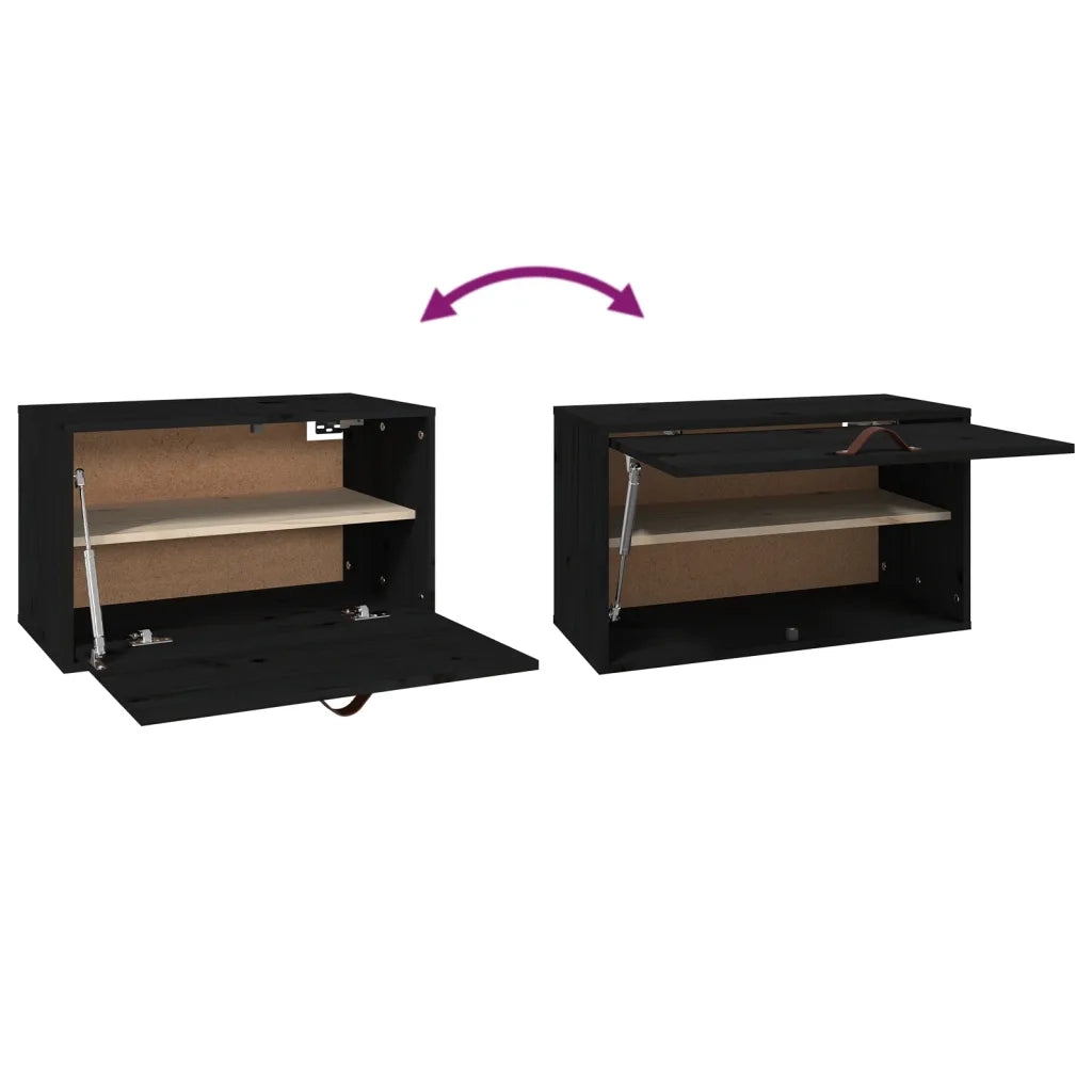 Pensile Nero 60x30x35 cm in Legno Massello di Pino 818354