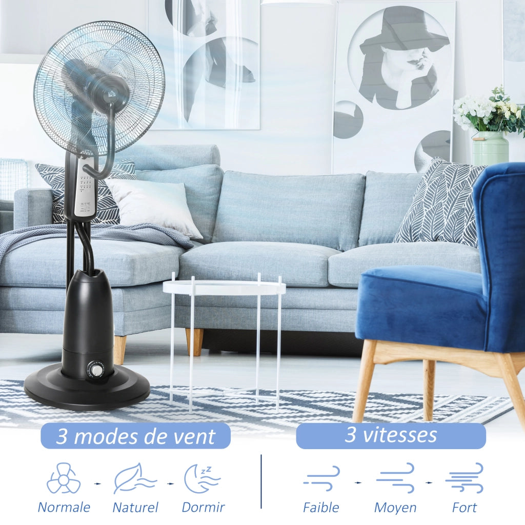 Ventilatore a Torre con Umidificatore ¨C zephmum ¨C Grigio Nero, Telecomando, 3 Velocit¨¤, Timer
