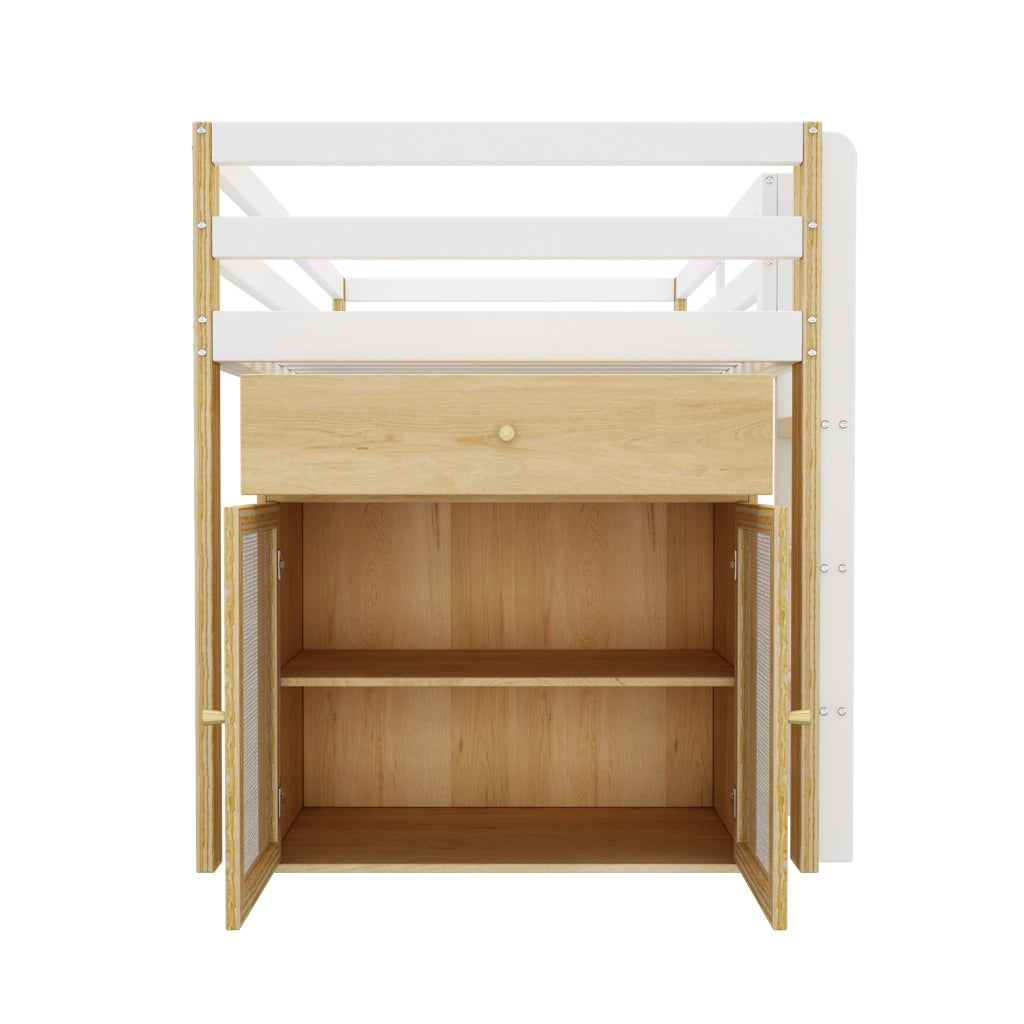LETTO A SOPPALCO multifunzionale con 2 vani contenitori e scala 90 x 200 cm legno naturale/bianco