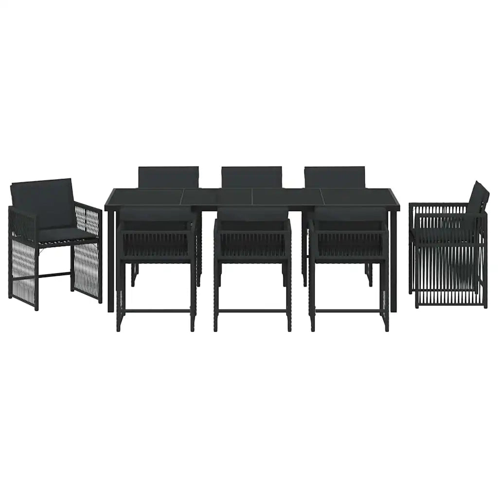 Set da Pranzo per Giardino 9 pcs Nero polyrattan 3380776