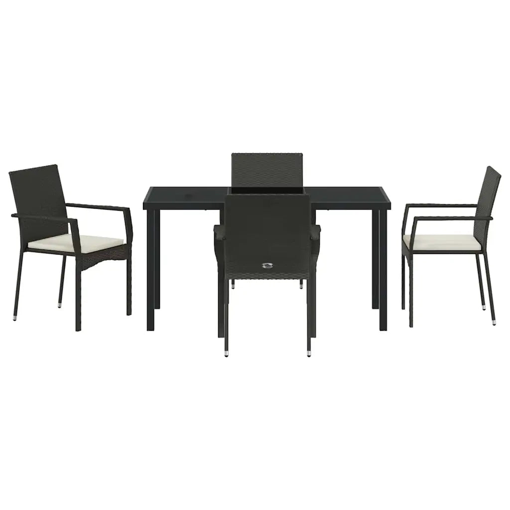 Set da Pranzo per Giardino con cuscino 5 pz | Set Salotto da Giardino Nero polyrattan
