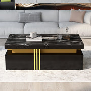 Tavolino da Caff¨¨ Rettangolare ¨C MINIMAL ¨C Piano Effetto Marmo, Cassetti, Legno Lucido, 100x50x40