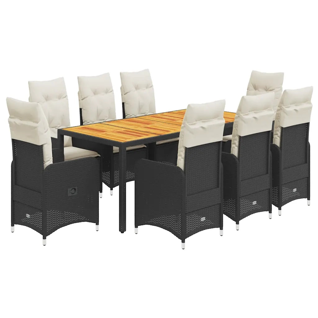 Set BistrÃ² da Giardino 9 pz con Cuscini in Polyrattan Nero