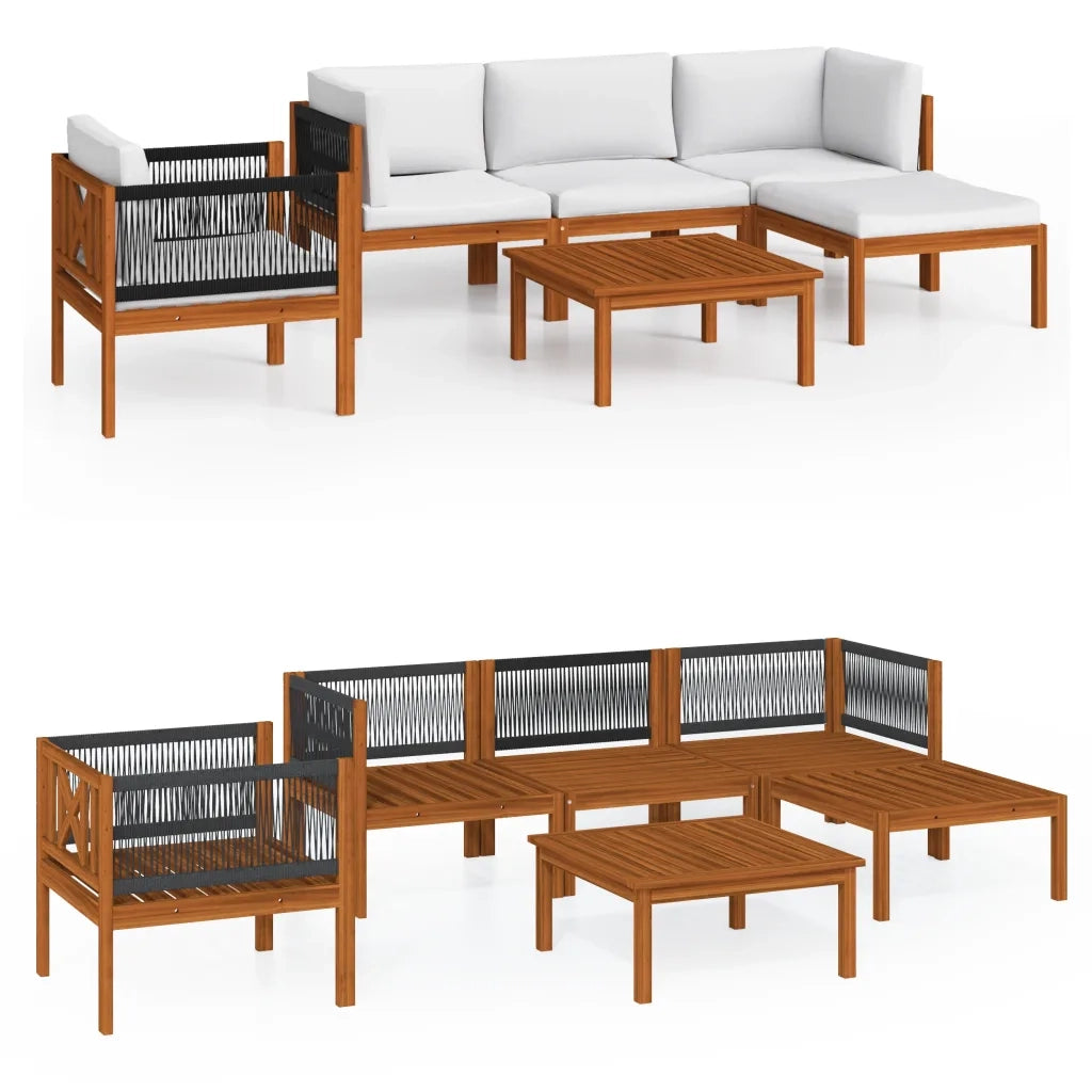 Set Divani da Giardino 6 pz con Cuscini Crema Massello Acacia cod mxl 37837