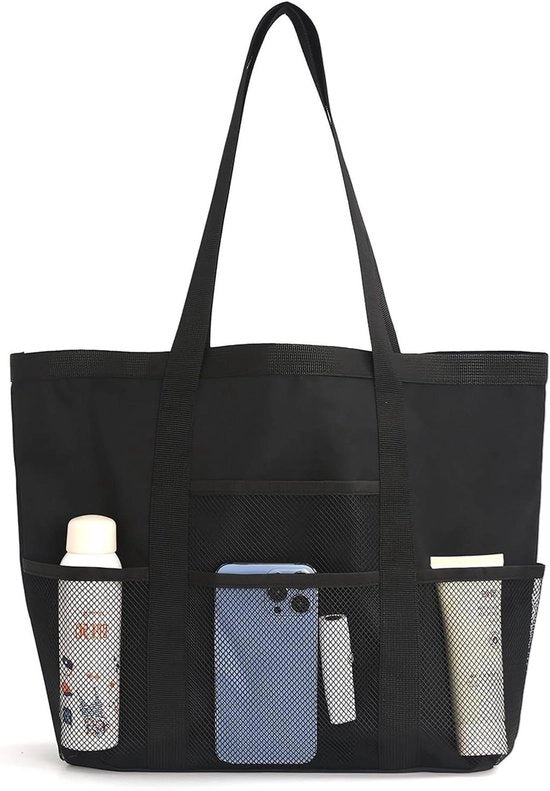 Borsa da spiaggia pieghevole con chiusura a cerniera - Grande capacità - Per donne - Nero