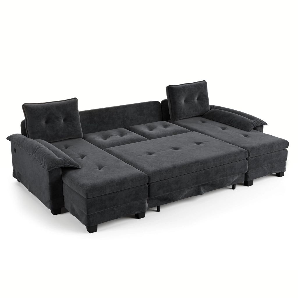 Divano Letto Angolare Modulare ¨C MINIMAL ¨C Grigio, con USB, Braccioli Rimovibili, 278 cm