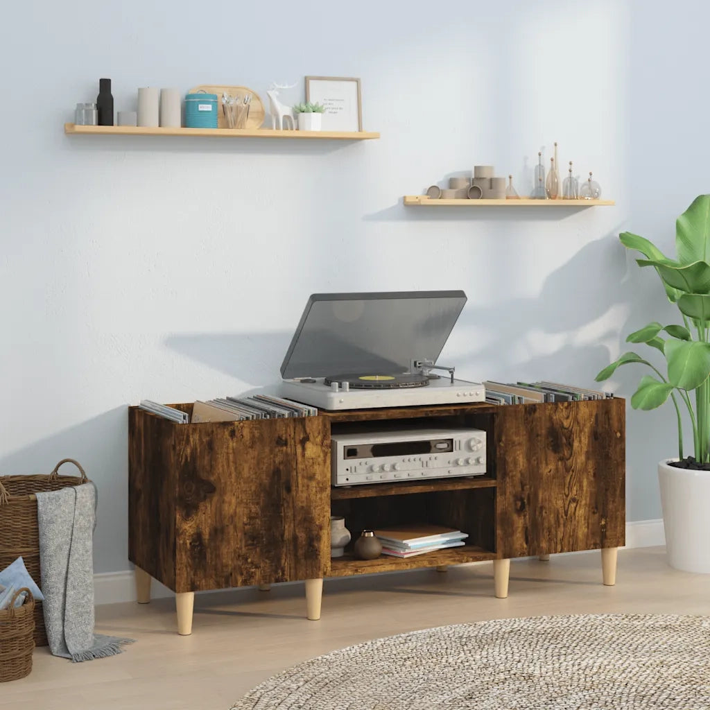 Mobile Porta Dischi Rovere Fumo 121x38x48 cm Legno Multistrato 831930