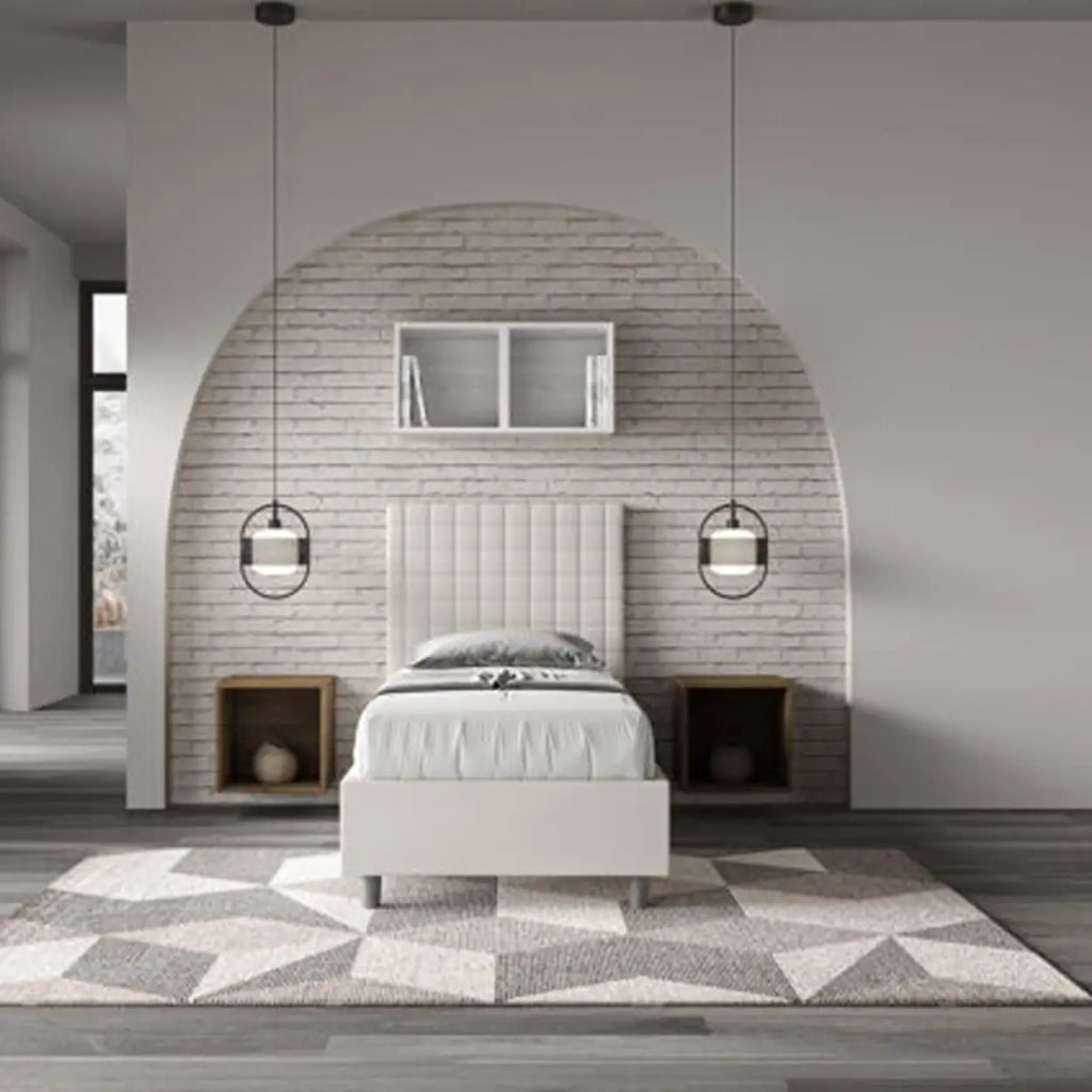 Letto singolo contenitore imbottito 80x210 similpelle bianco Sunny