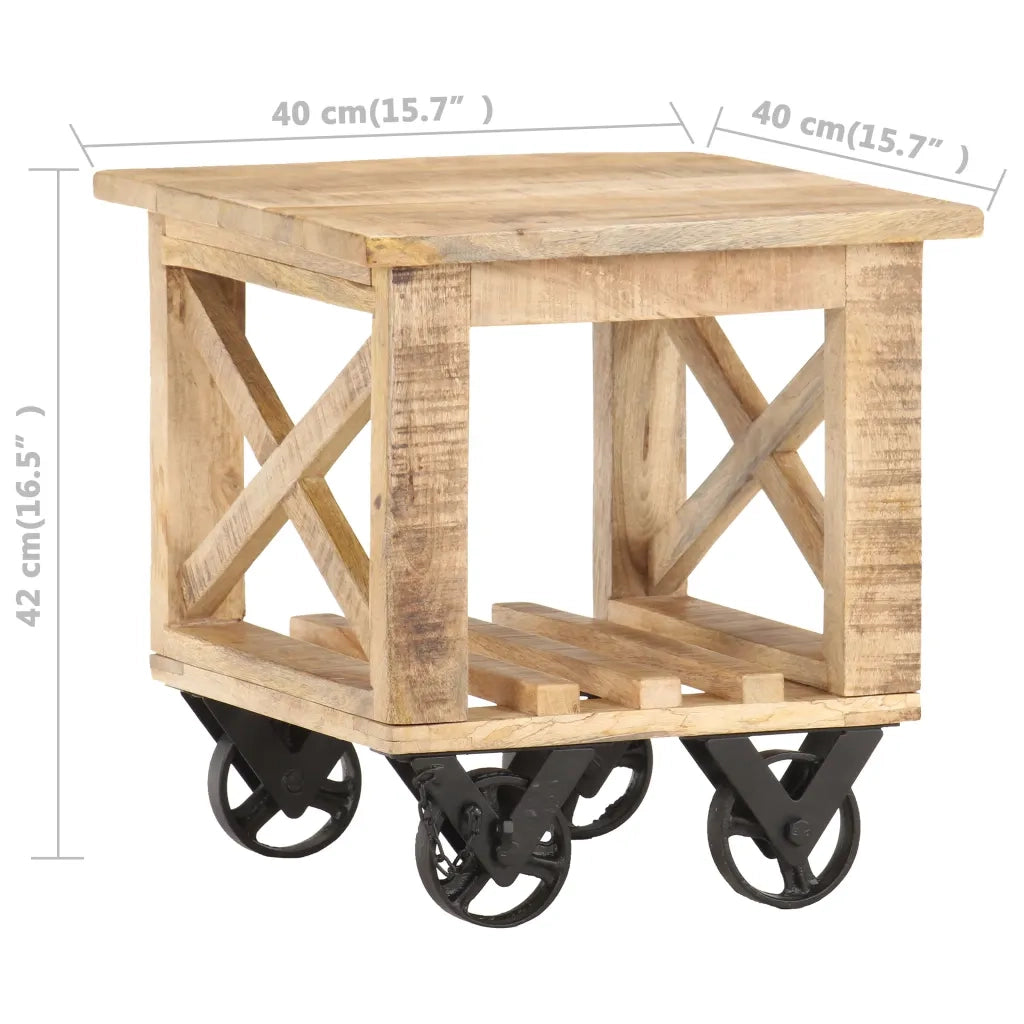 Tavolino Laterale con Ruote 40x40x42cm in Legno di Mango Grezzo 320936