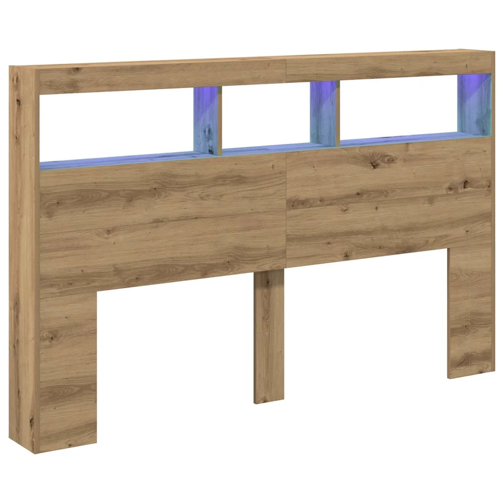 Testiera | Testata con Contenitore a LED Rovere Artigianale 160x17x102 cm