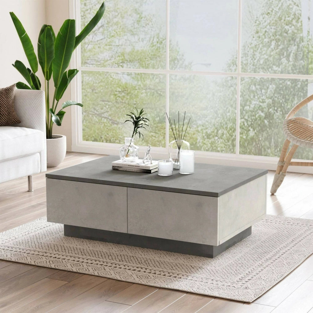 Tavolino da salotto Ay, Tavolo basso da caffè, Portariviste per divano, Ripiano da soggiorno, 90x60h32 cm, Argento e Antracite
