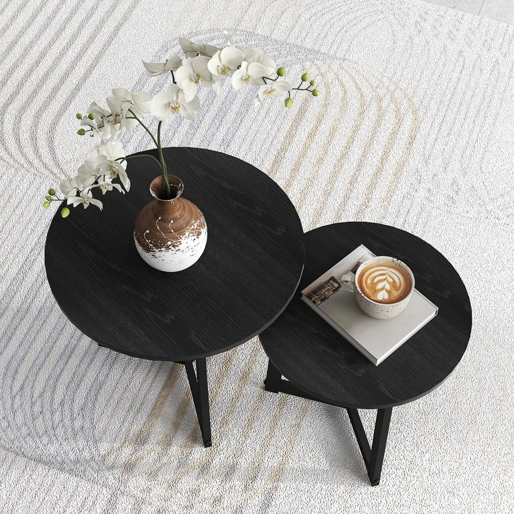 Tavolo da pranzo - set 2 tavolini rotondi - struttura in acciaio - fino a 35 kg - nero - design moderno