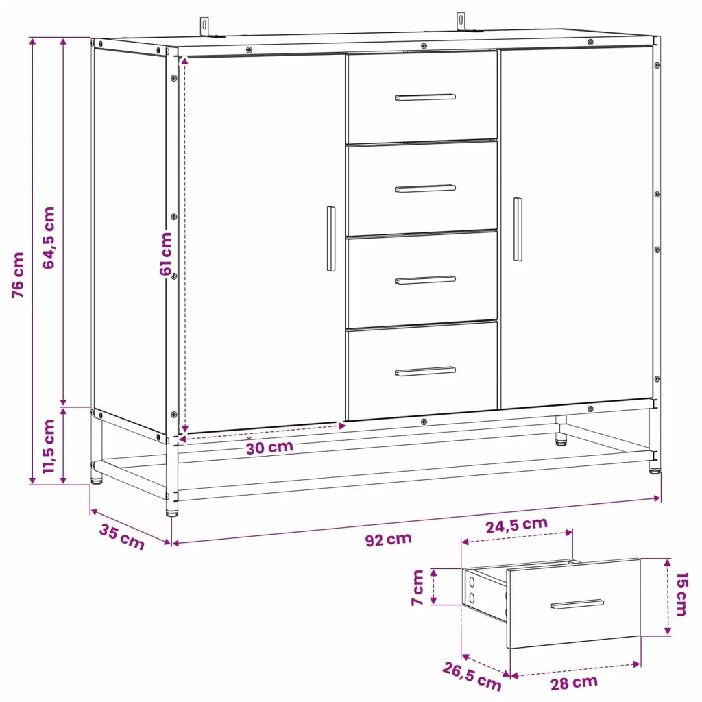 Credenza Legno antico 92 x 35 x 76 cm Legno ingegnerizzato 3439156