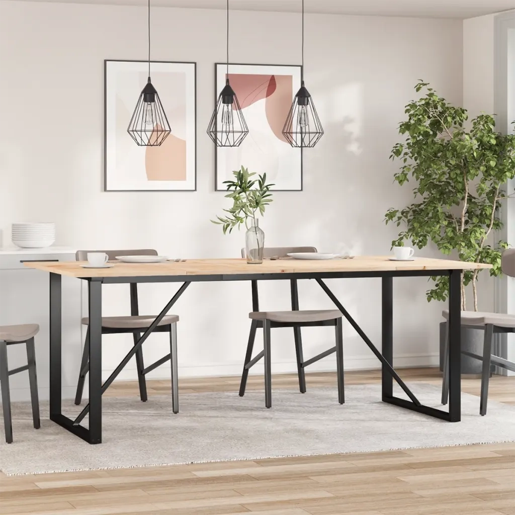 Tavolo da Pranzo Telaio a O 200x100x75 cm Legno Pino e Acciaio