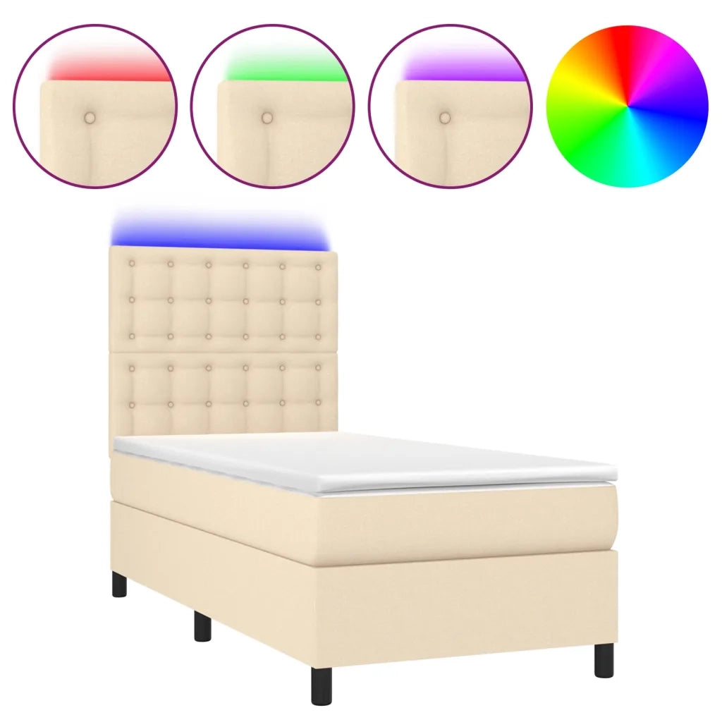 Letto a Molle con Materasso e LED Crema 100x200cm in Tessuto 3135178